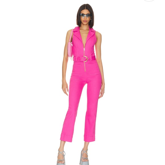 SHOW ME YOUR MUMU HOT PINK Jacksonville Cropped Jumpsuit Size Large